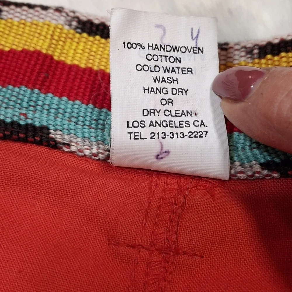 Guatemala Textiles Handwoven Cotton Serape Waist Red Corte Skirt  Size Small